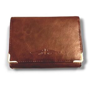 Via Fina Vintage Cognac Wallet MCMXCV /1995 Compact Billfold Ziparound Trifold
